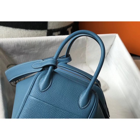 Hermes Lindy 26cm Bag In Blue Jean Clemence