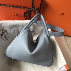 Hermes Lindy 26cm Bag In Blue Lin Clemence Leather