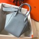 Hermes Lindy 26cm Bag In Blue Lin Clemence Leather