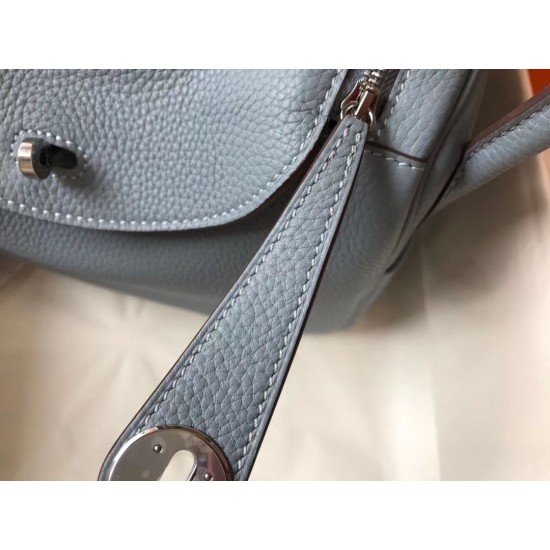 Hermes Lindy 26cm Bag In Blue Lin Clemence Leather