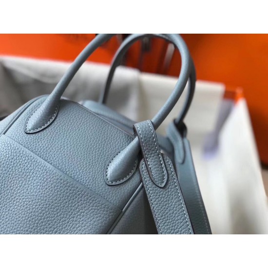 Hermes Lindy 26cm Bag In Blue Lin Clemence Leather