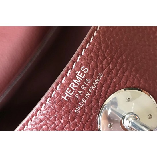 Hermes Lindy 26cm Bag In Bordeaux Clemence Leather