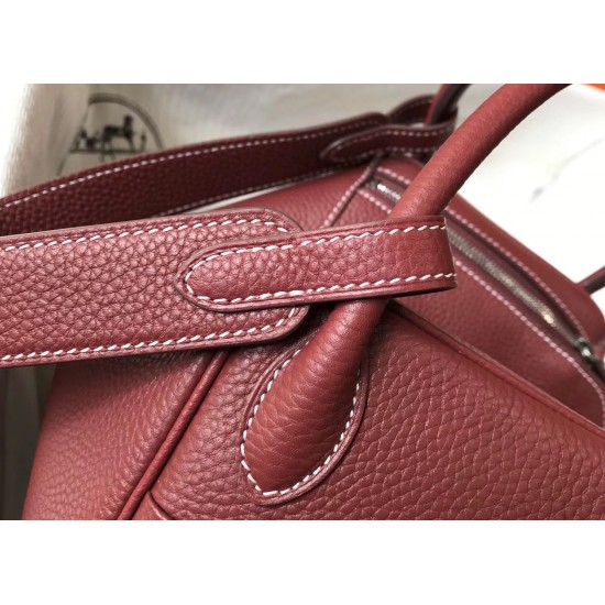 Hermes Lindy 26cm Bag In Bordeaux Clemence Leather