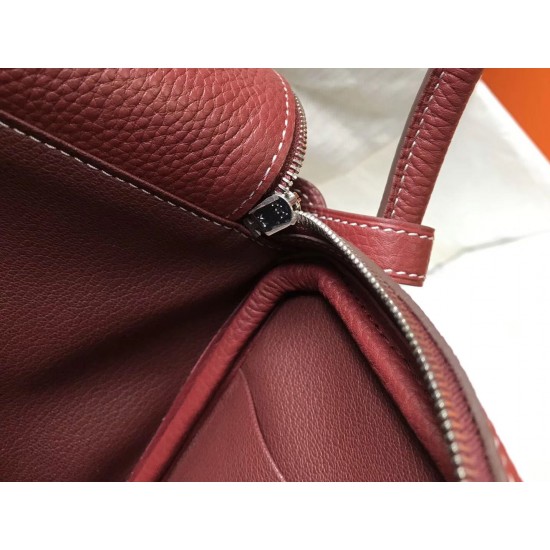 Hermes Lindy 26cm Bag In Bordeaux Clemence Leather