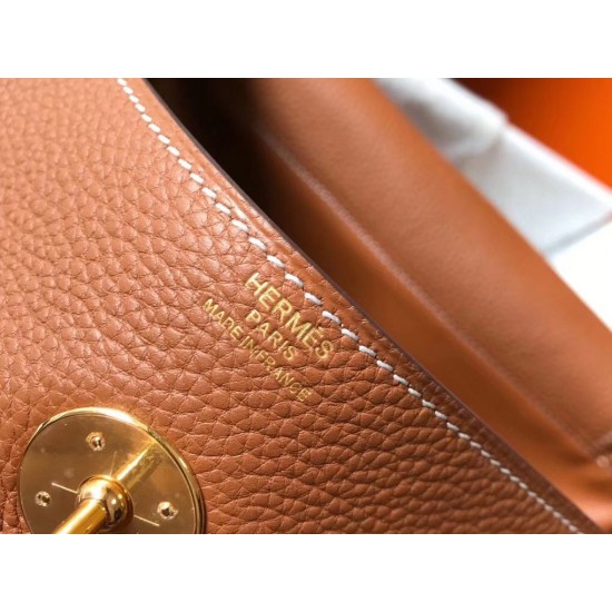 Hermes Lindy 26cm Bag In Gold Clemence Leather