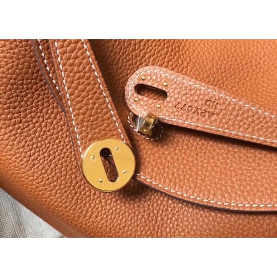 Hermes Lindy 26cm Bag In Gold Clemence Leather