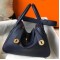 Hermes Lindy 26cm Bag In Navy Blue Clemence Leather