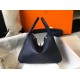 Hermes Lindy 26cm Bag In Navy Blue Clemence Leather