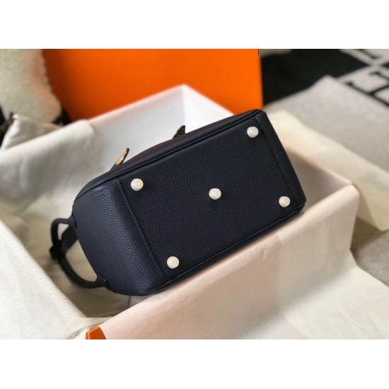 Hermes Lindy 26cm Bag In Navy Blue Clemence Leather