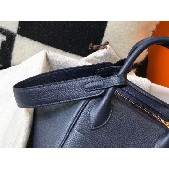 Hermes Lindy 26cm Bag In Navy Blue Clemence Leather