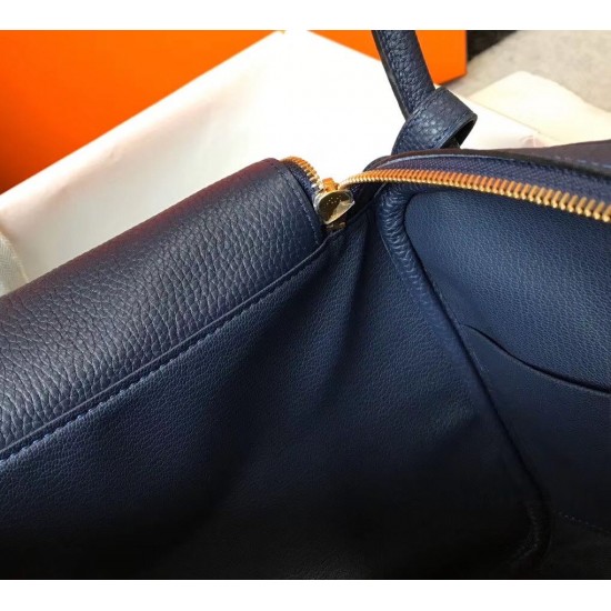 Hermes Lindy 26cm Bag In Navy Blue Clemence Leather