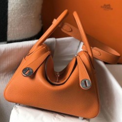 Hermes Lindy 26cm Bag In Orange Clemence Leather