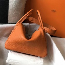 Hermes Lindy 26cm Bag In Orange Clemence Leather