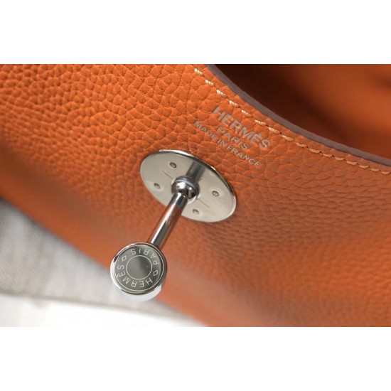 Hermes Lindy 26cm Bag In Orange Clemence Leather