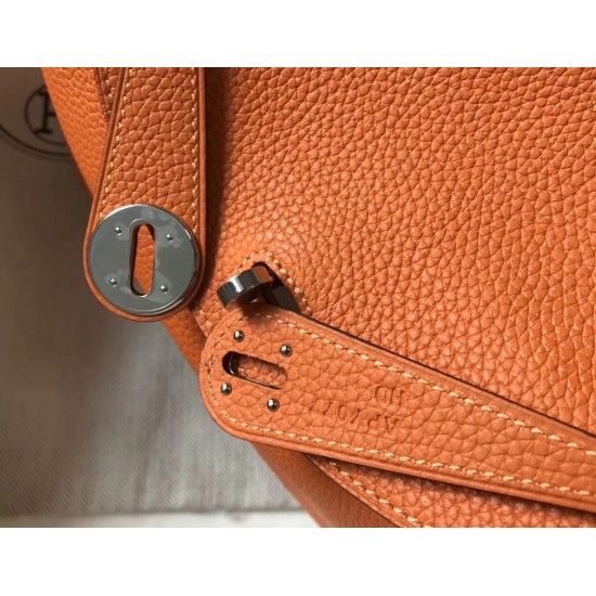 Hermes Lindy 26cm Bag In Orange Clemence Leather