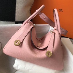 Hermes Lindy 26cm Bag In Pink Clemence Leather