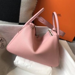 Hermes Lindy 26cm Bag In Pink Clemence Leather