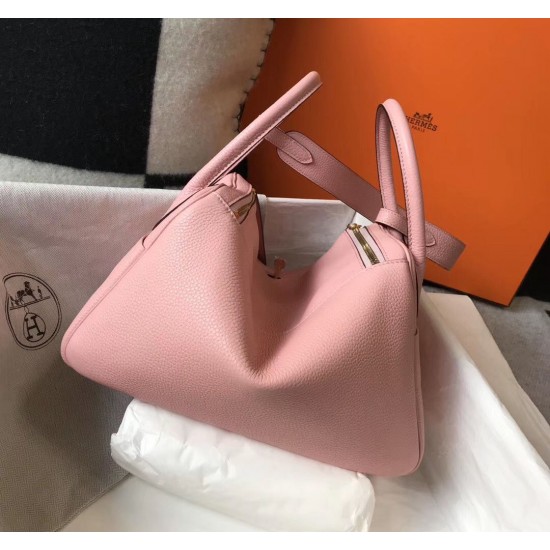 Hermes Lindy 26cm Bag In Pink Clemence Leather