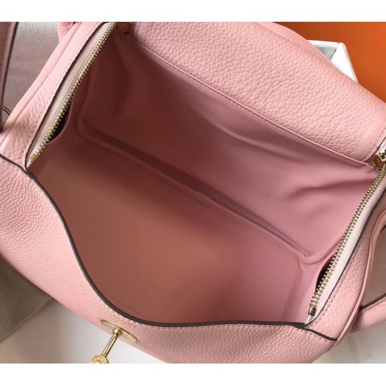 Hermes Lindy 26cm Bag In Pink Clemence Leather