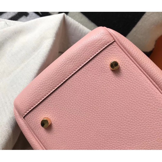 Hermes Lindy 26cm Bag In Pink Clemence Leather