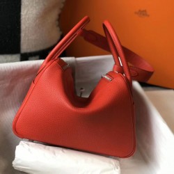 Hermes Lindy 26cm Bag In Red Clemence Leather