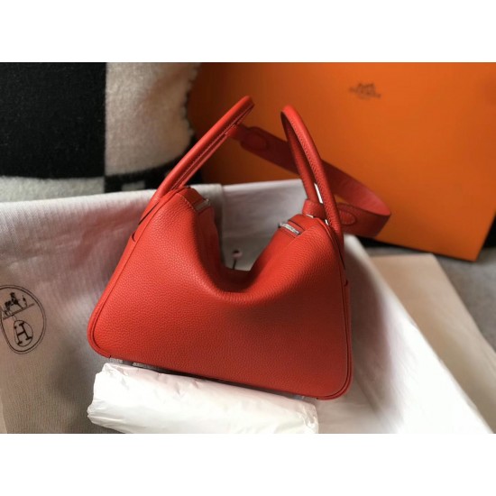 Hermes Lindy 26cm Bag In Red Clemence Leather