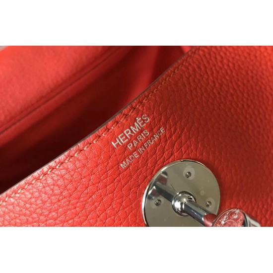 Hermes Lindy 26cm Bag In Red Clemence Leather