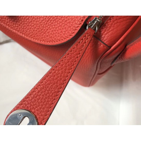 Hermes Lindy 26cm Bag In Red Clemence Leather