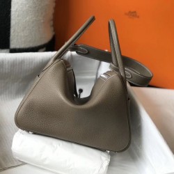 Hermes Lindy 26cm Bag In Taupe Grey Clemence Leather