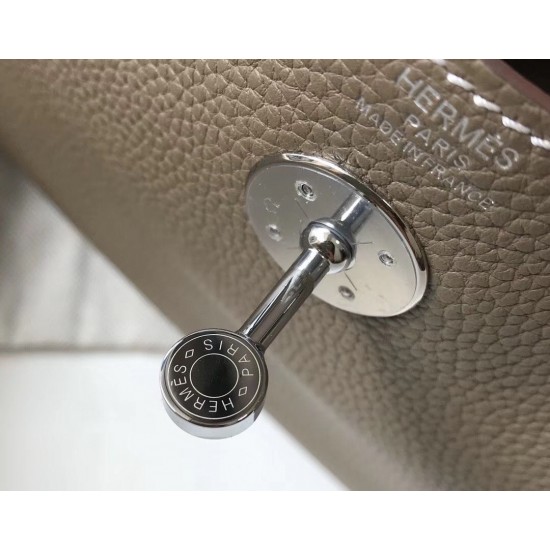 Hermes Lindy 26cm Bag In Taupe Grey Clemence Leather