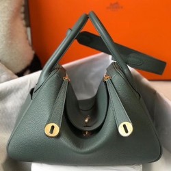 Hermes Lindy 26cm Bag In Vert Amande Clemence Leather