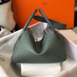 Hermes Lindy 26cm Bag In Vert Amande Clemence Leather