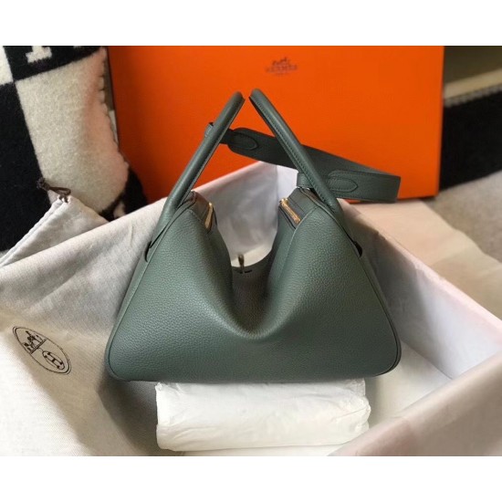 Hermes Lindy 26cm Bag In Vert Amande Clemence Leather