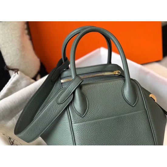 Hermes Lindy 26cm Bag In Vert Amande Clemence Leather