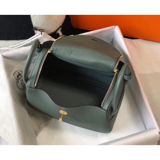 Hermes Lindy 26cm Bag In Vert Amande Clemence Leather