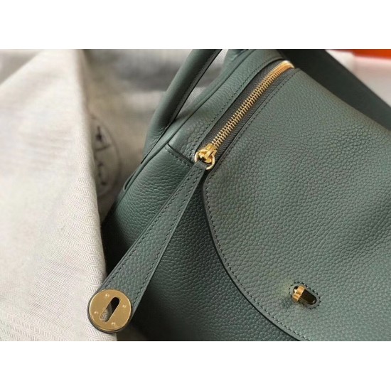 Hermes Lindy 26cm Bag In Vert Amande Clemence Leather