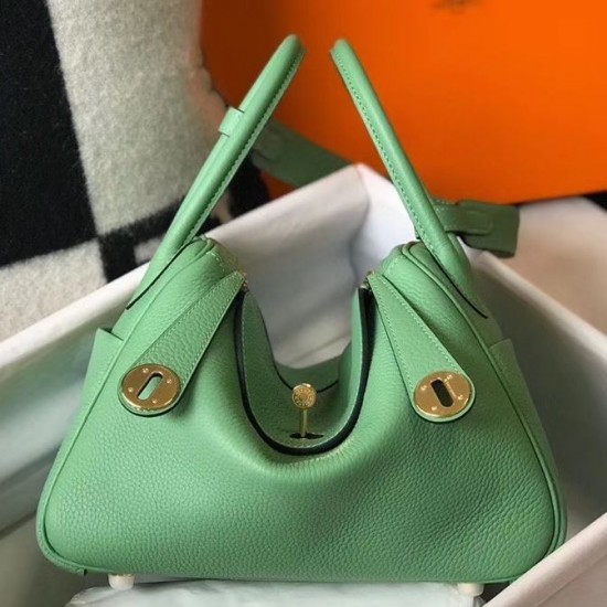 Hermes Lindy 26cm Bag In Vert Criquet Clemence Leather