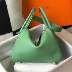 Hermes Lindy 26cm Bag In Vert Criquet Clemence Leather