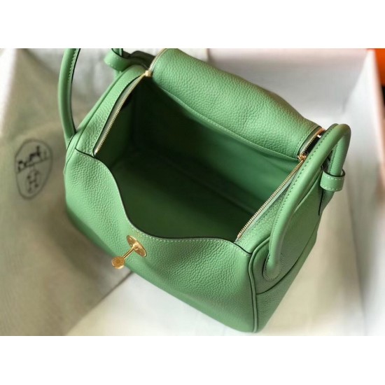 Hermes Lindy 26cm Bag In Vert Criquet Clemence Leather