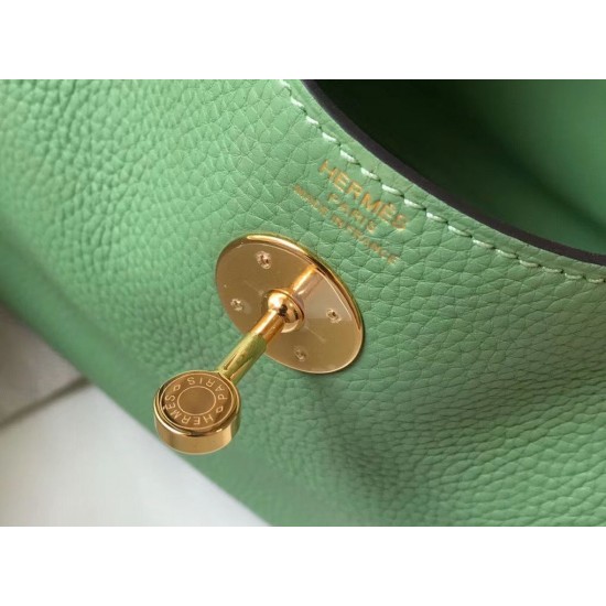 Hermes Lindy 26cm Bag In Vert Criquet Clemence Leather