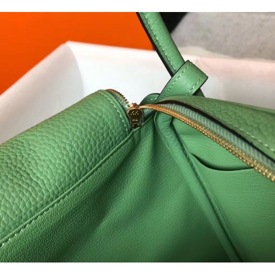 Hermes Lindy 26cm Bag In Vert Criquet Clemence Leather