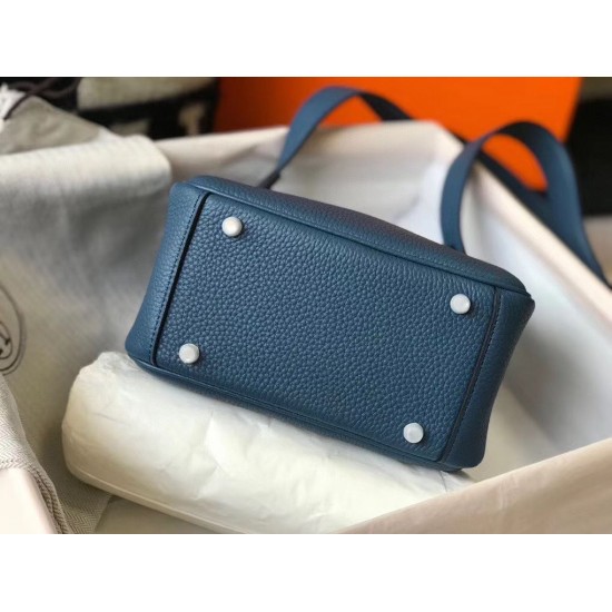 Hermes Mini Lindy Bag In Blue Agate Clemence Leather