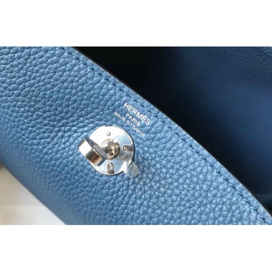 Hermes Mini Lindy Bag In Blue Agate Clemence Leather