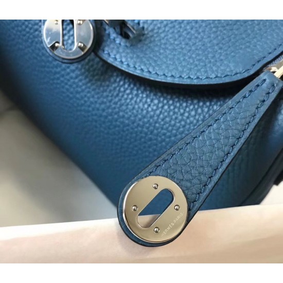 Hermes Mini Lindy Bag In Blue Agate Clemence Leather