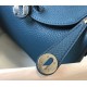 Hermes Mini Lindy Bag In Blue Agate Clemence Leather