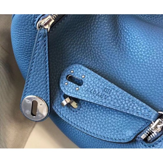 Hermes Mini Lindy Bag In Blue Agate Clemence Leather