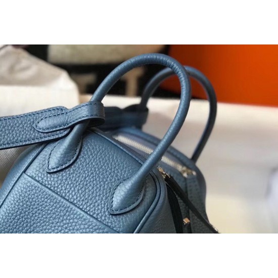 Hermes Mini Lindy Bag In Blue Agate Clemence Leather