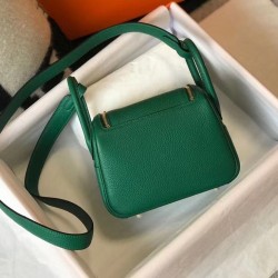 Hermes Mini Lindy Bag In Green Clemence Leather