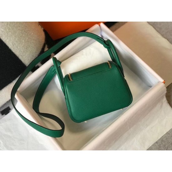 Hermes Mini Lindy Bag In Green Clemence Leather