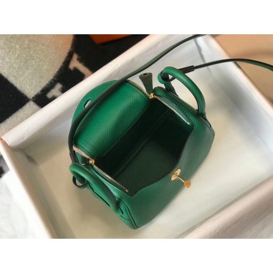 Hermes Mini Lindy Bag In Green Clemence Leather